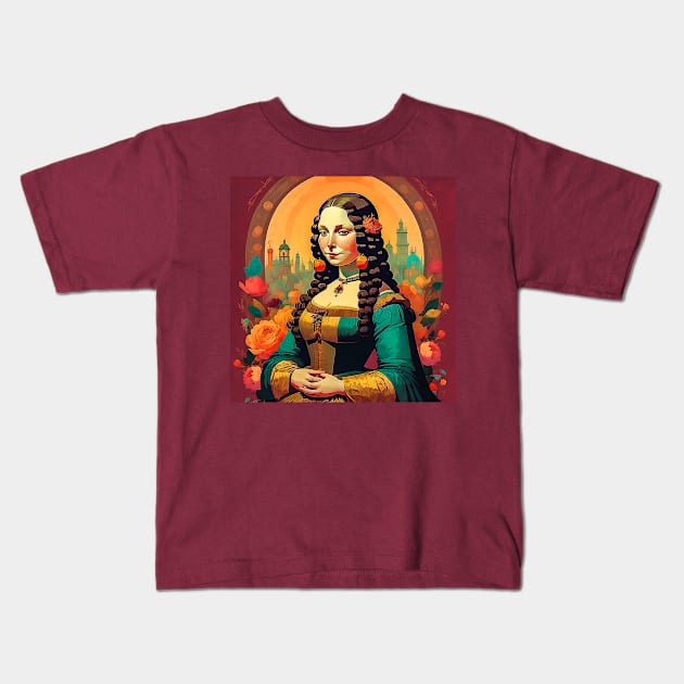 Colored Floral Monalisa Kids T-Shirt by Sauher